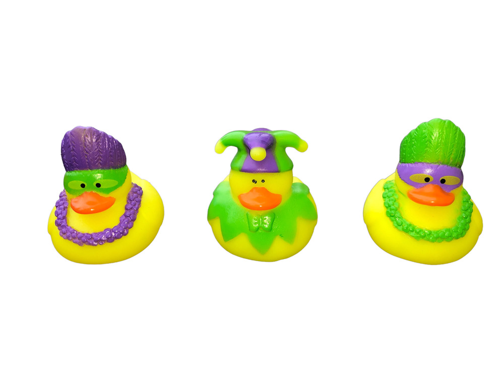Set of 3 Mardi Gras Fat Tuesday New Orleans 2" Rubber Ducks Duckies Jeep Duck